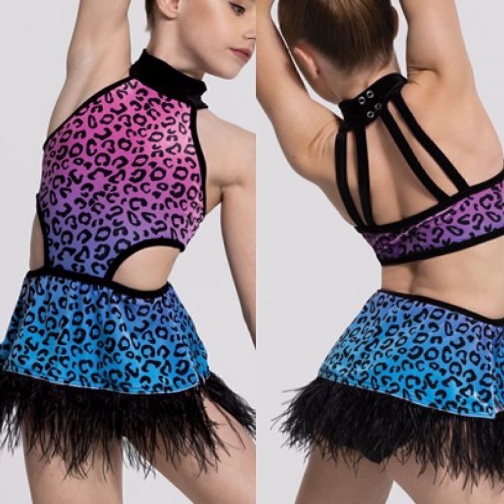 Weissman Elite dance costume animal print feather ombre Whatever I Want 14086 LC